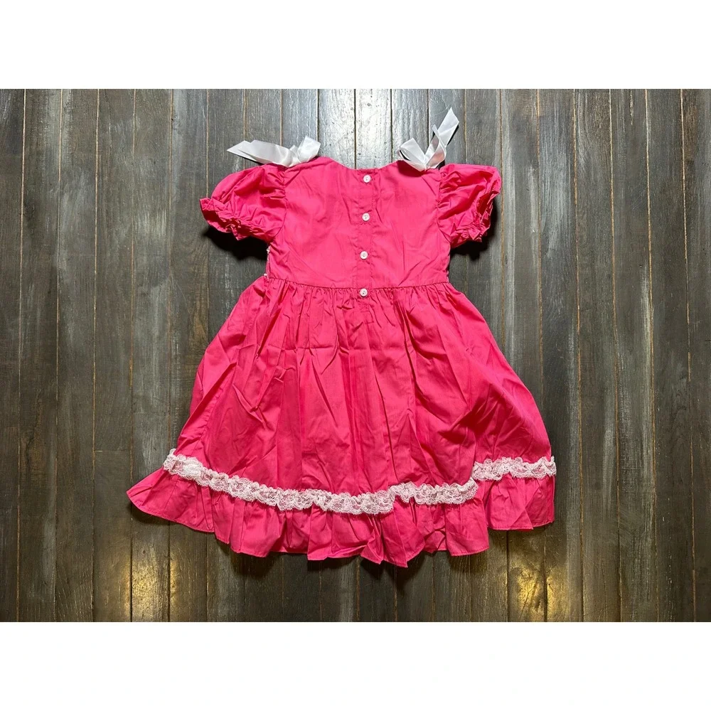 Carter's Closet Girls Hot Pink Smocked Pearl Lace Ruffle Dress